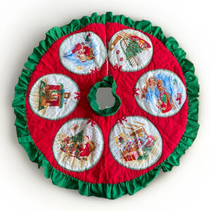 Vtg 1990’s Quilted Christmas Tree Skirt VIP Cranston’s A Visit From St. Nicholas